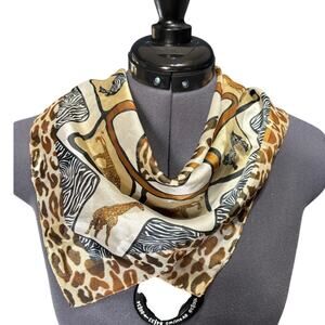 Vintage Symphony Made in Italy Animal Print Scarf – Zebra & Tiger – 19x19 Square
